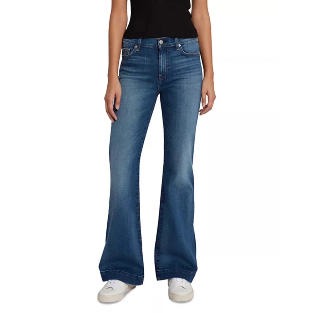 7 For All Mankind Tailorless Dojo Jeans Flare Size 27 Blue Disautlght Wash